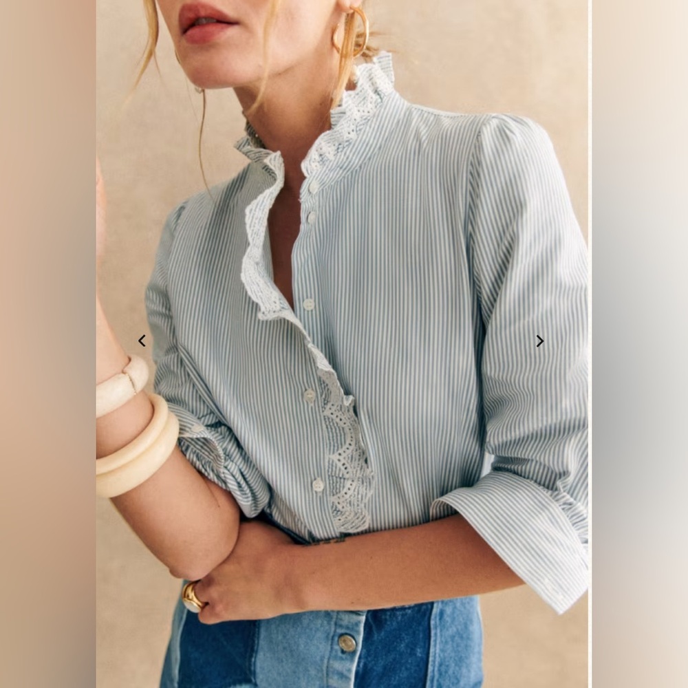 Sezane Chlo Shirt Ecru/Blue Stripes US0/EU32 NWOT
